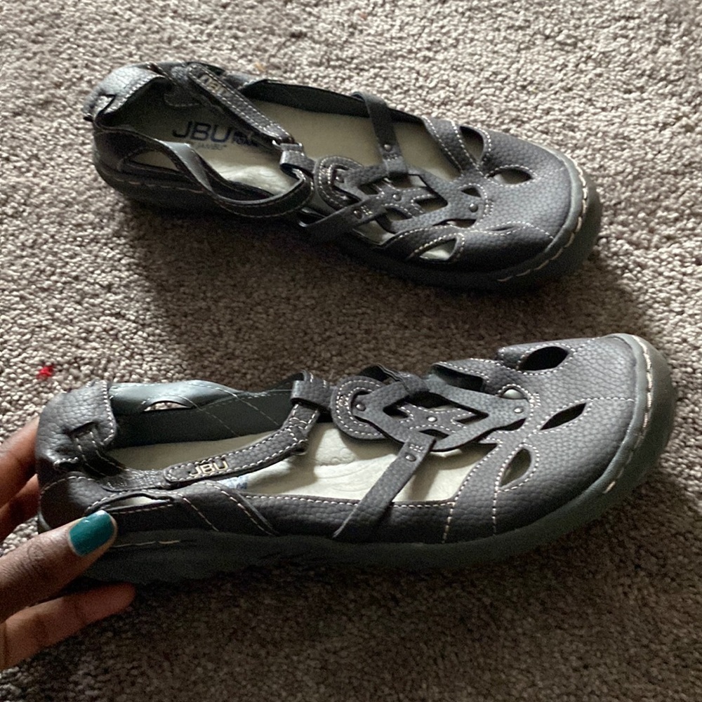 JBU Jambu Sydney Mary Jane Comfort Flats Gray Cutout Slip On Shoes SIZE 7